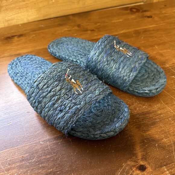 Polo Ralph Lauren Shoes - Polo Ralph Lauren Womens US 11 EU 43 Raffia Sandal Sheep Leather Blue Boho Beach